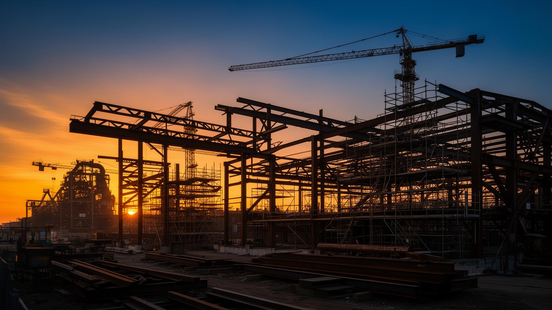 Steel installation site at dusk